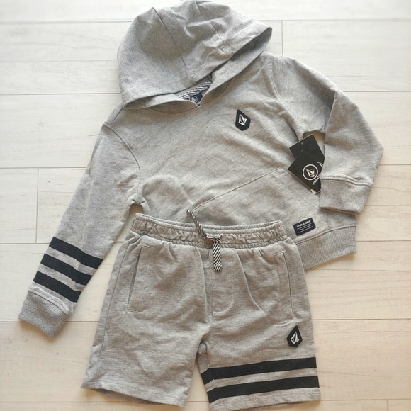 VOLCOM NEW French Terry Hoodie & Shorts Heather Gray - Picture 1 of 10
